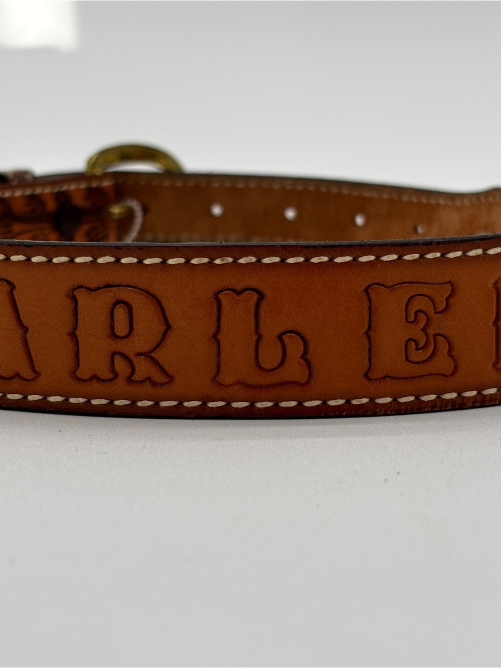 Personalized Brown Leather Belt with Embossed Lettering